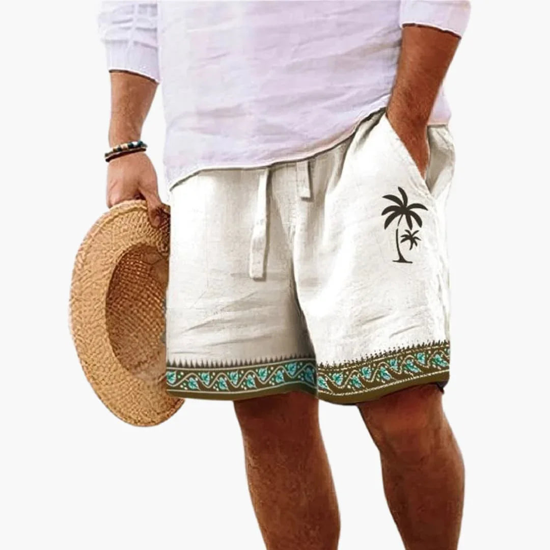 Men's Swim Shorts Summer with Drawstring and Palm Pattern
