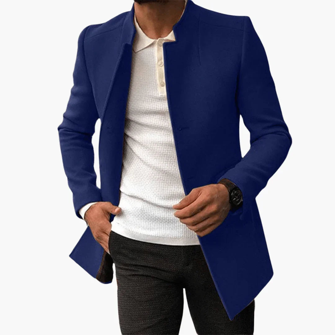 Men's Coat with Stand-Up Collar and Front Pockets