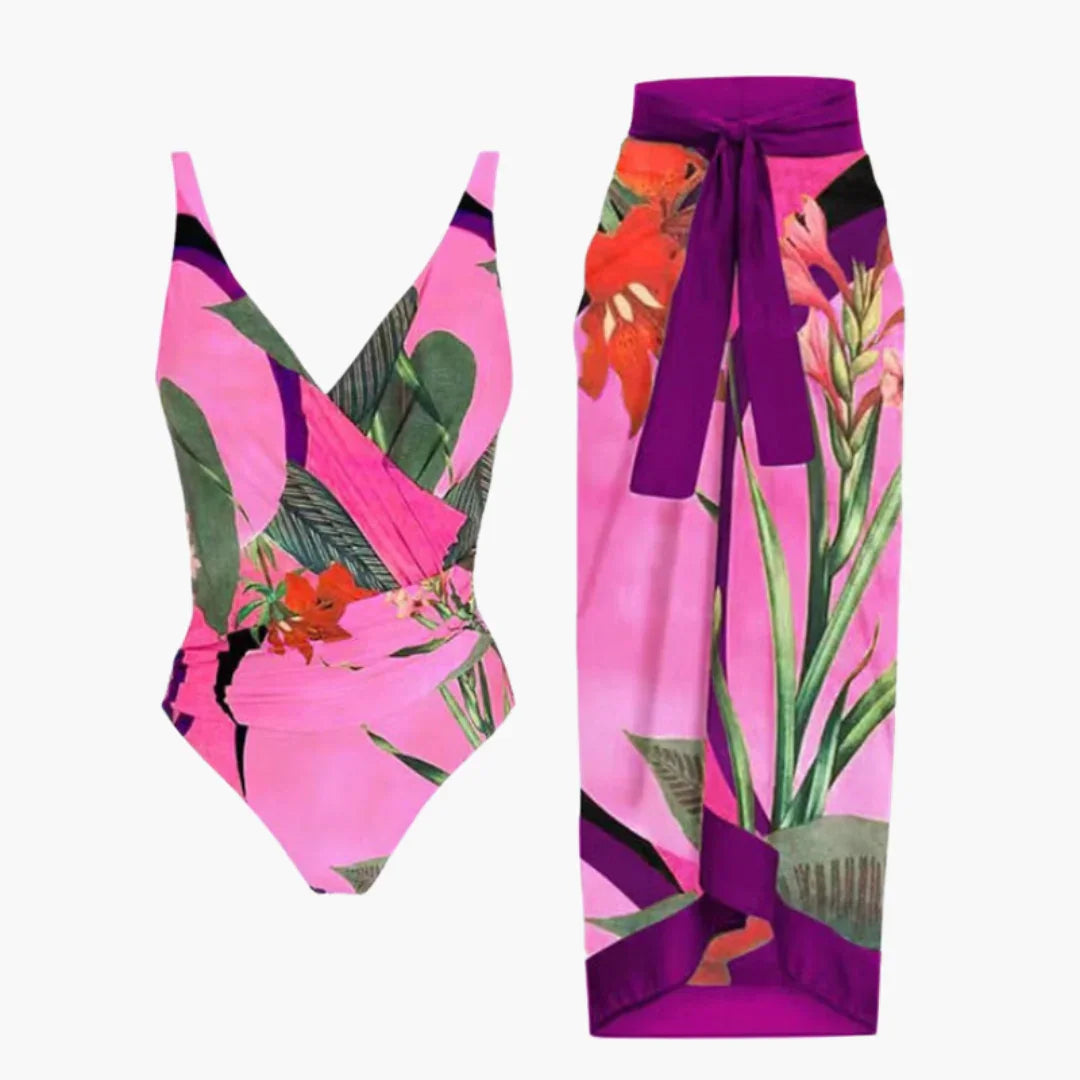Swimsuit with Cover-Up - Women's One-Piece with Beach Skirt