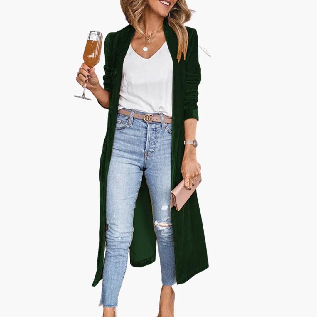 Women's Long Cardigan with Open Front and Long Sleeves