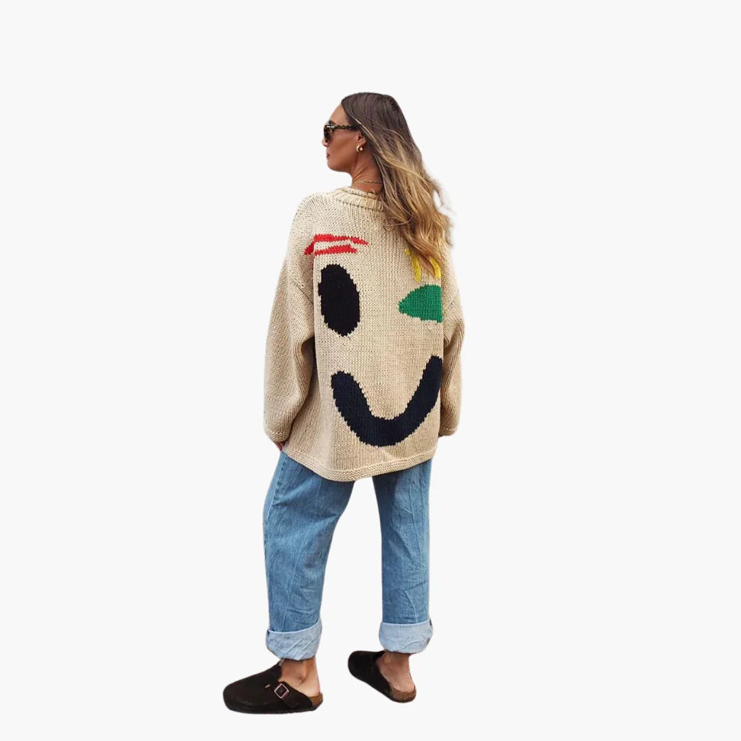 Knitted Sweater for Women - with Oversized Fit and Smiley Design