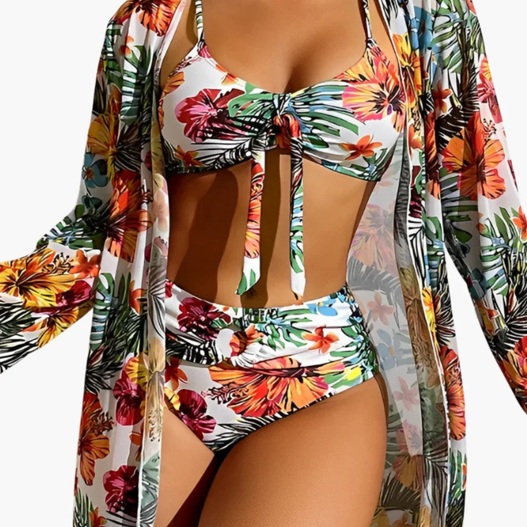 3-Piece Bikini Set - Women's Beach Outfit with Cover-Up