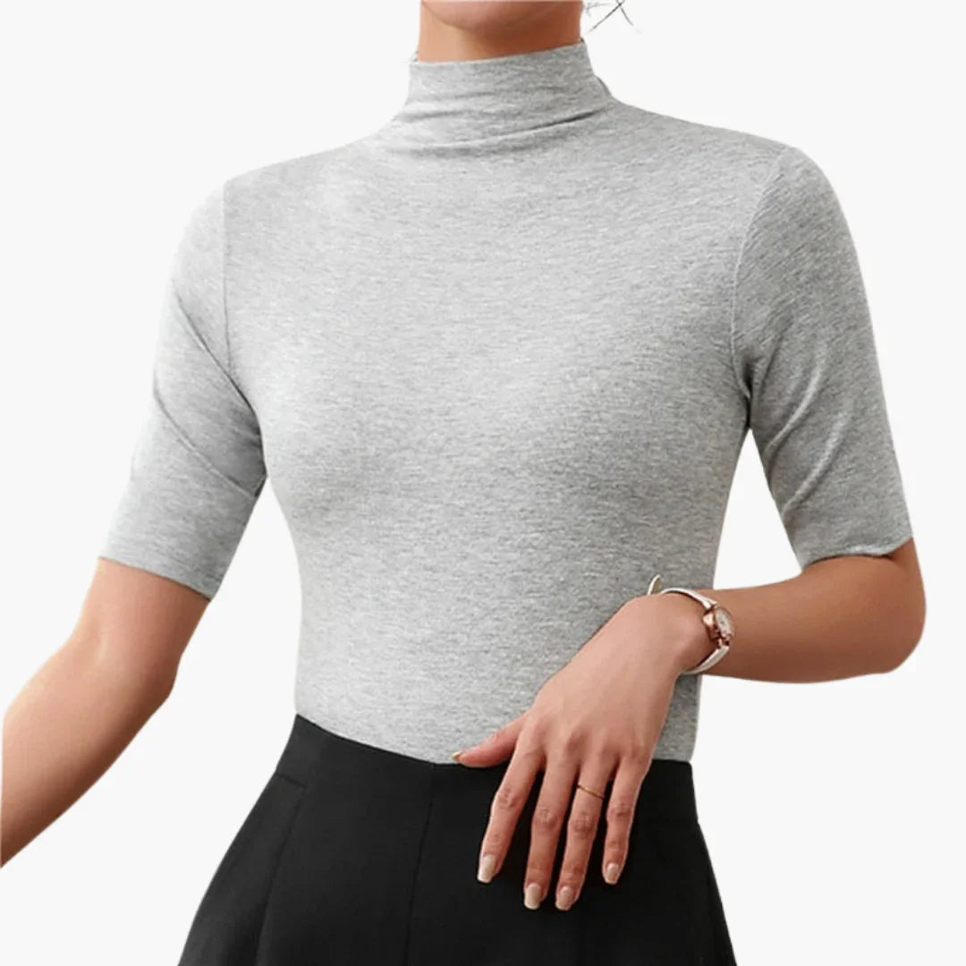 Women's Turtleneck Sweater with Half Sleeves and Seamless Design