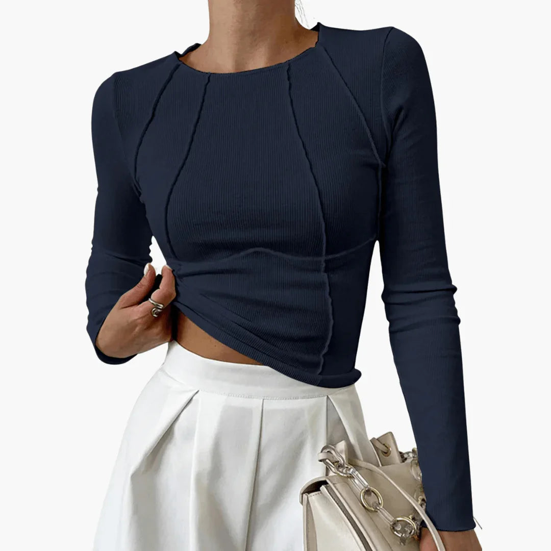 Womens Ribbed Long Sleeve Top - Comfortable and Figure-Hugging
