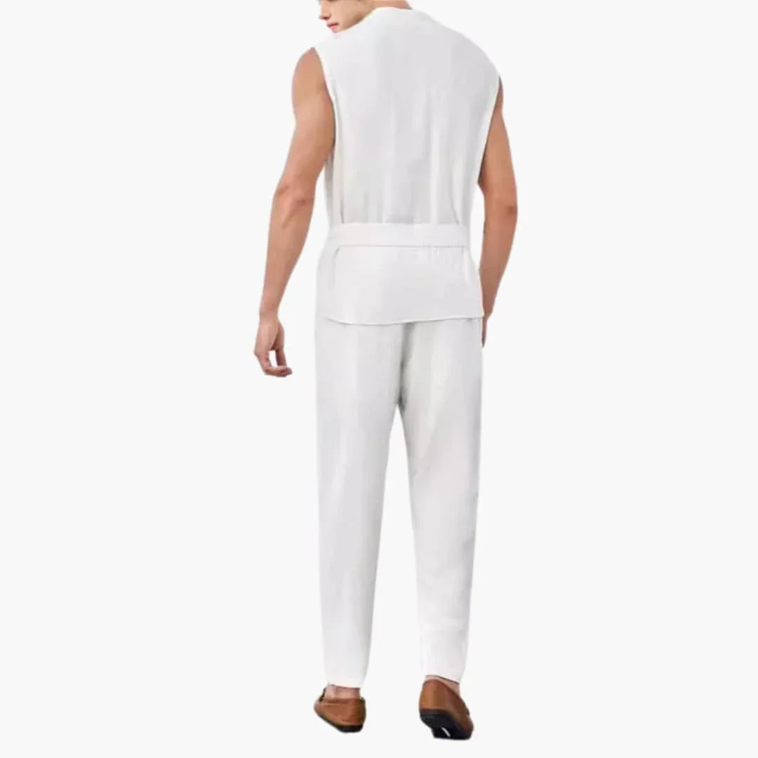 Men's Summer Set with Sleeveless Top and Belted Pants