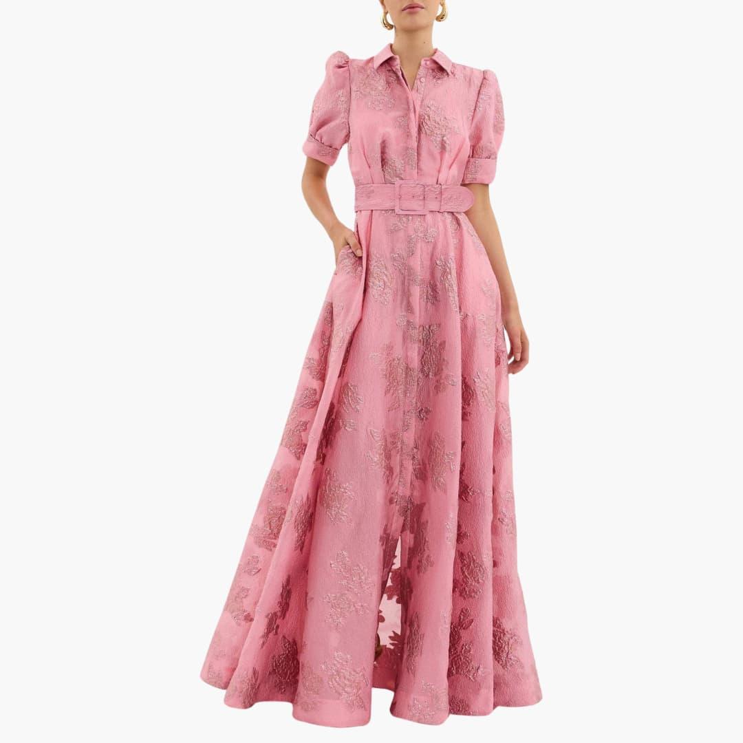 Bavane | Floral Dress with Belt - For Women with Puff Sleeves & Elegance