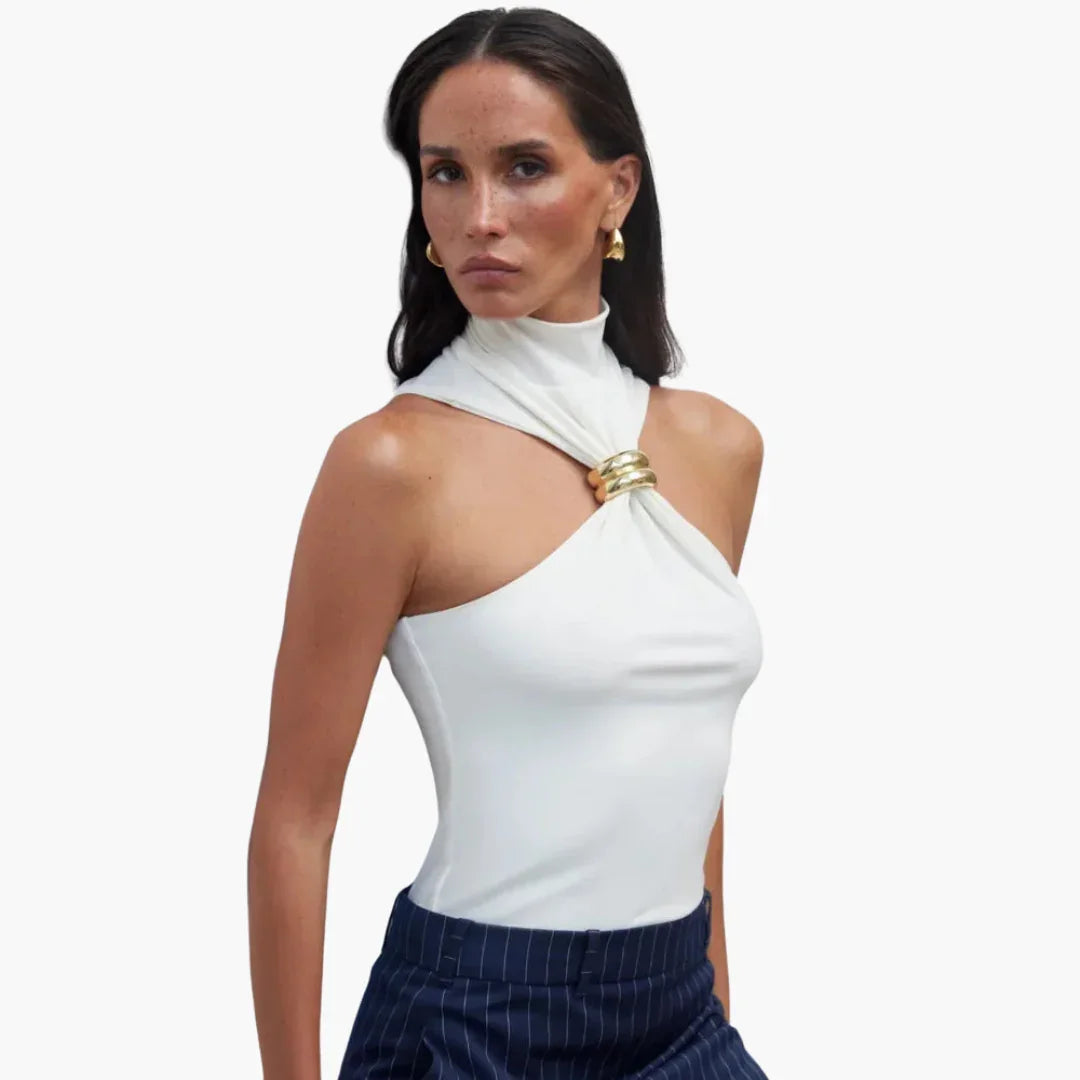 Chic High Neck Halter Top - for Women with Gold Accent