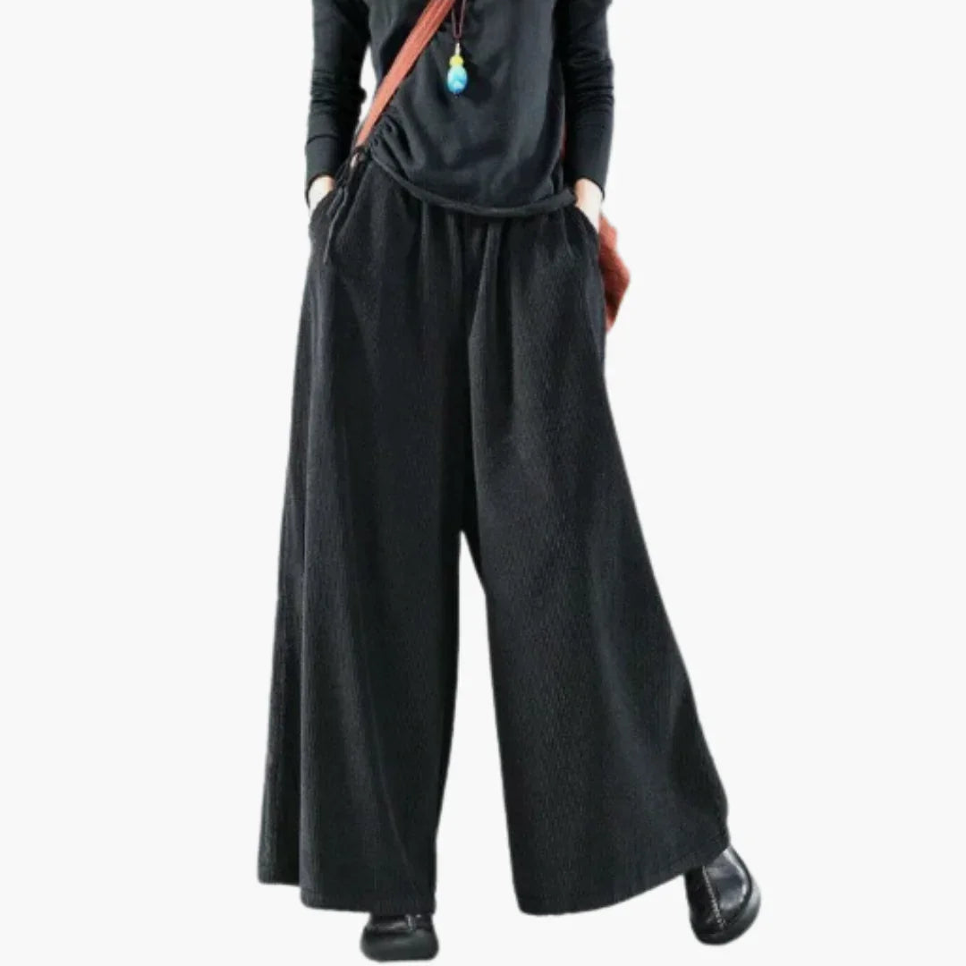 Women's Corduroy Pants with Button Closure and Straight Leg