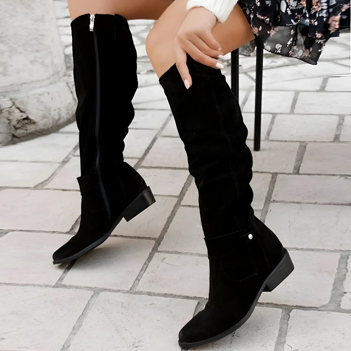 Knee-high Boots for Women | Block Heel Strap Detail