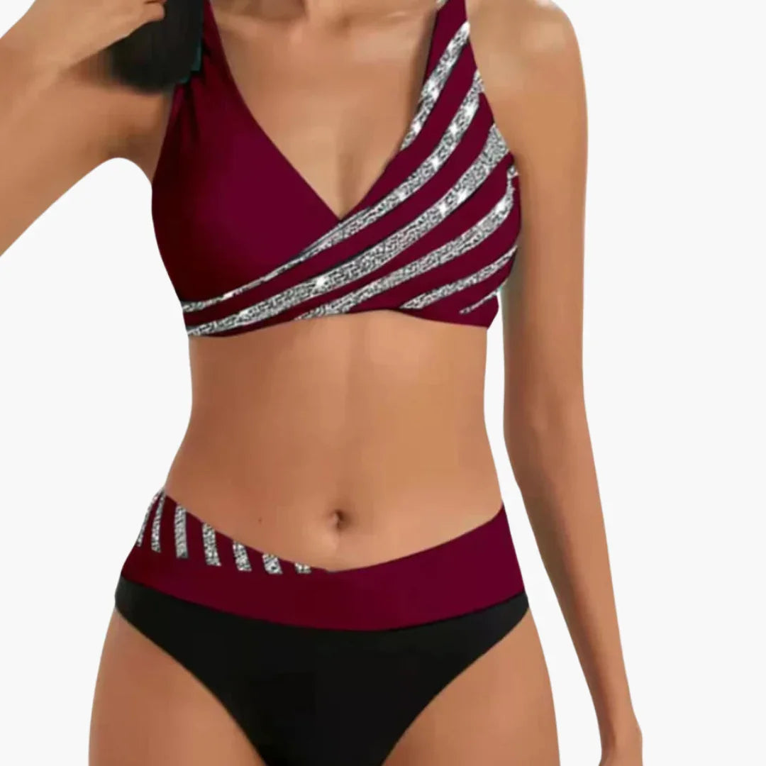Glitter Stripe Bikini - with Women's High-Waist Cut