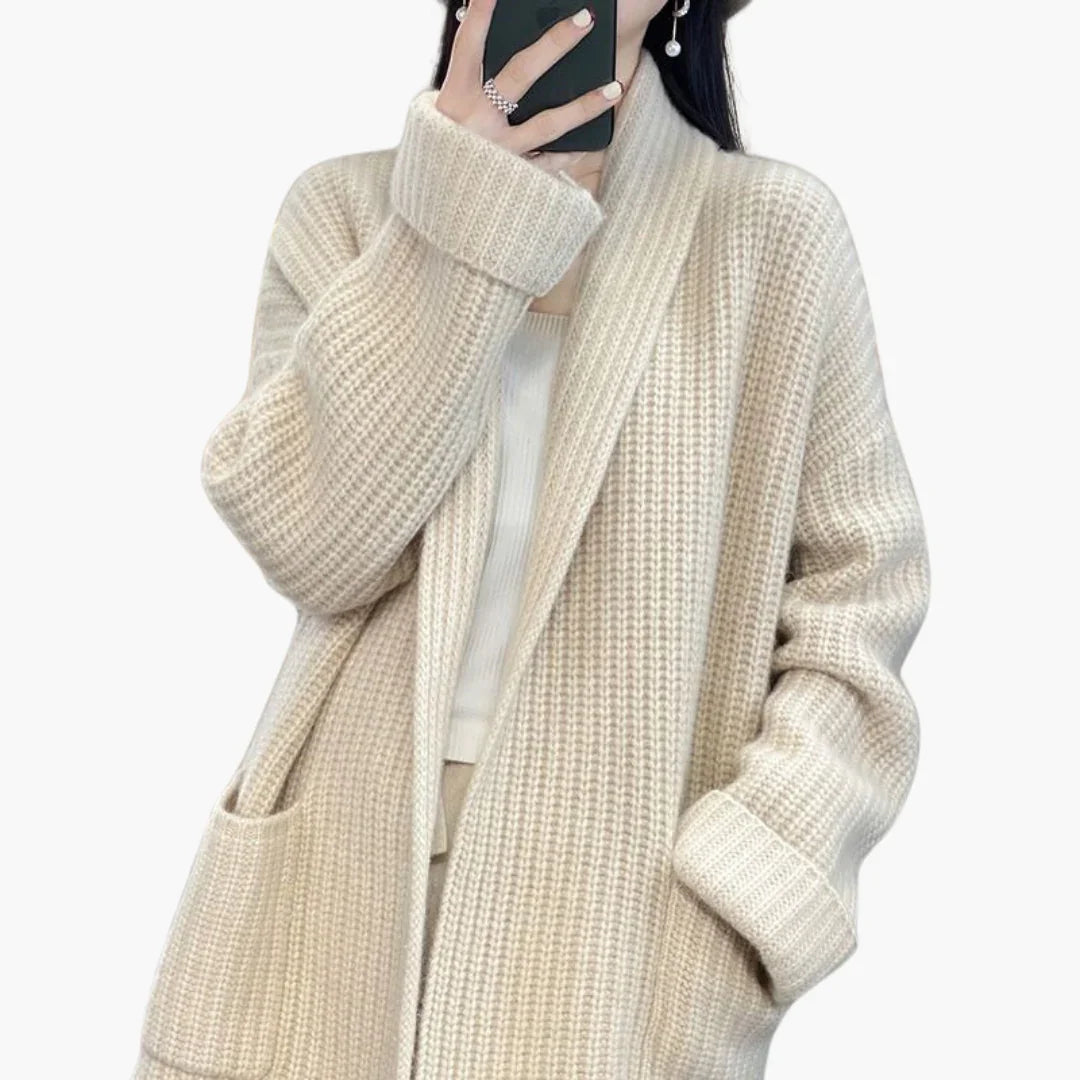 Women's Knit Cardigan with V-Neck and Front Pockets