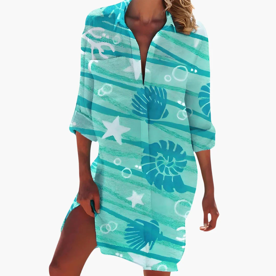 Women's Shirt Dress with Long Sleeves and Button Placket