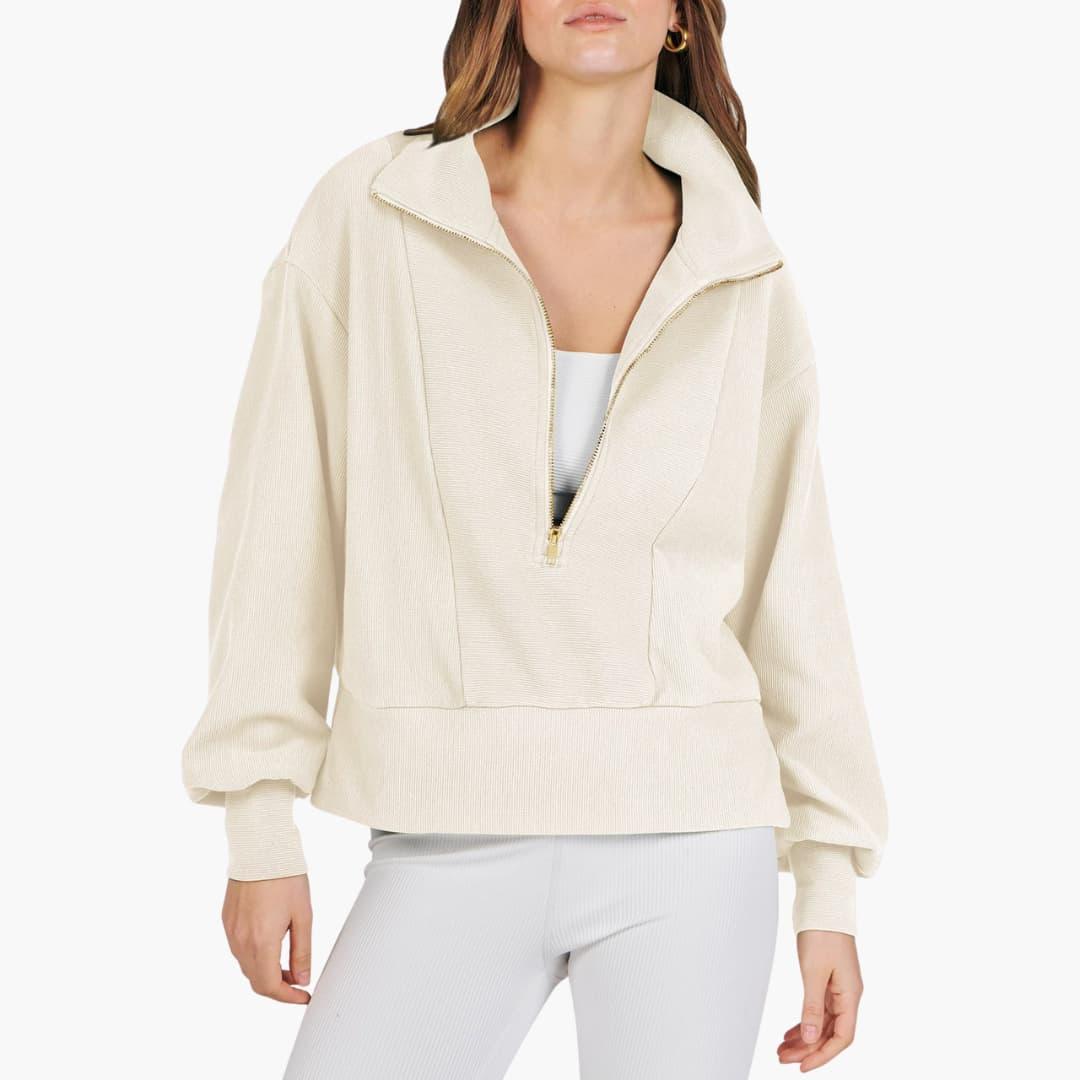 Bavane | Women's Zip-Front Sweater with High Collar and Ribbed Surface