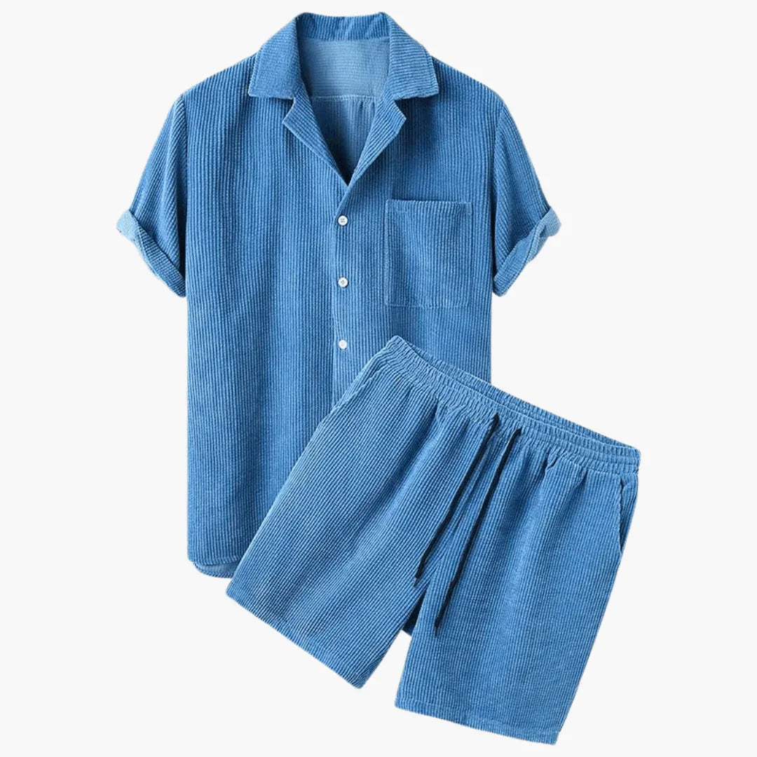 Cord Two-Piece Set for Men  Short Sleeve Shirt with Shorts