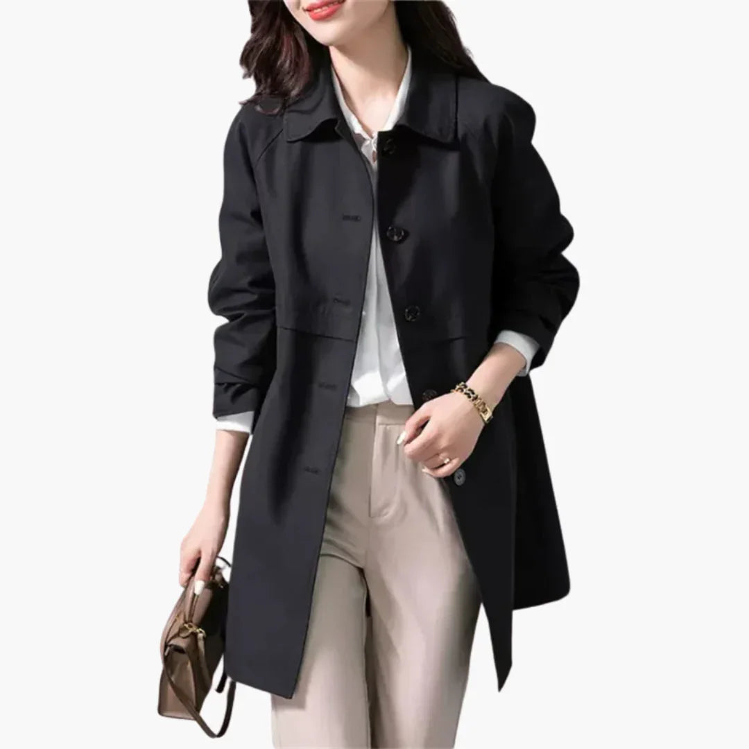 Women's Mid-Length Coat with Buttons and Pockets