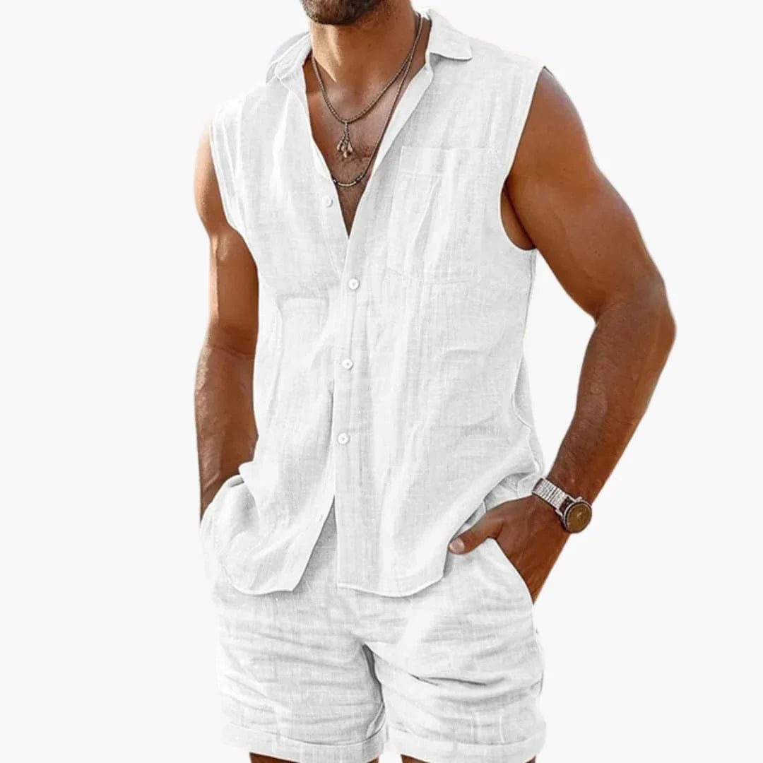 Men's Set with Sleeveless Shirt and Shorts for Summer