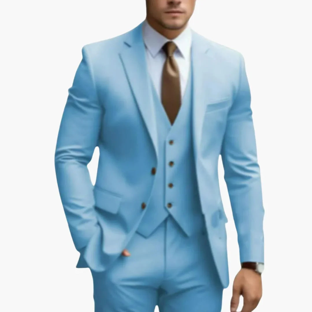Three-Piece Men's Suit with Notched Lapel and Slim Pants