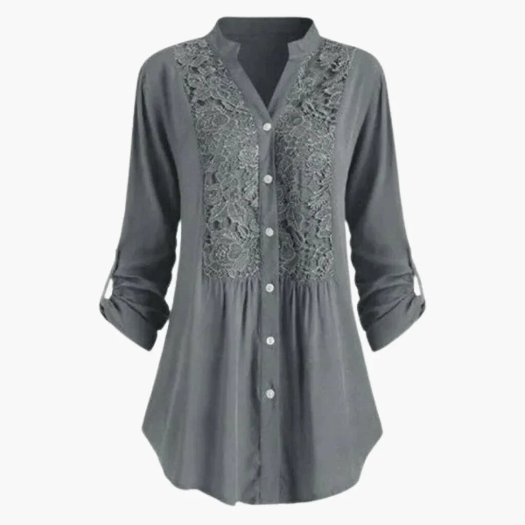 Women's Blouse with Lace  Elegant Long Sleeve Shirt Blouse
