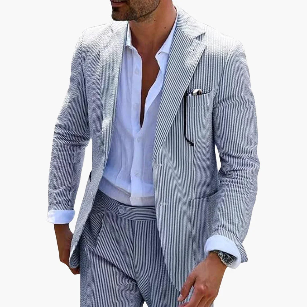 Men's Summer Suit Two-Piece with Pinstripes and Slim Fit