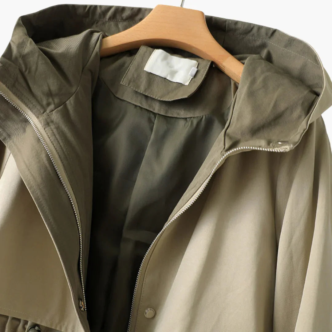 Women's Trench Coat with Hood and Zipper