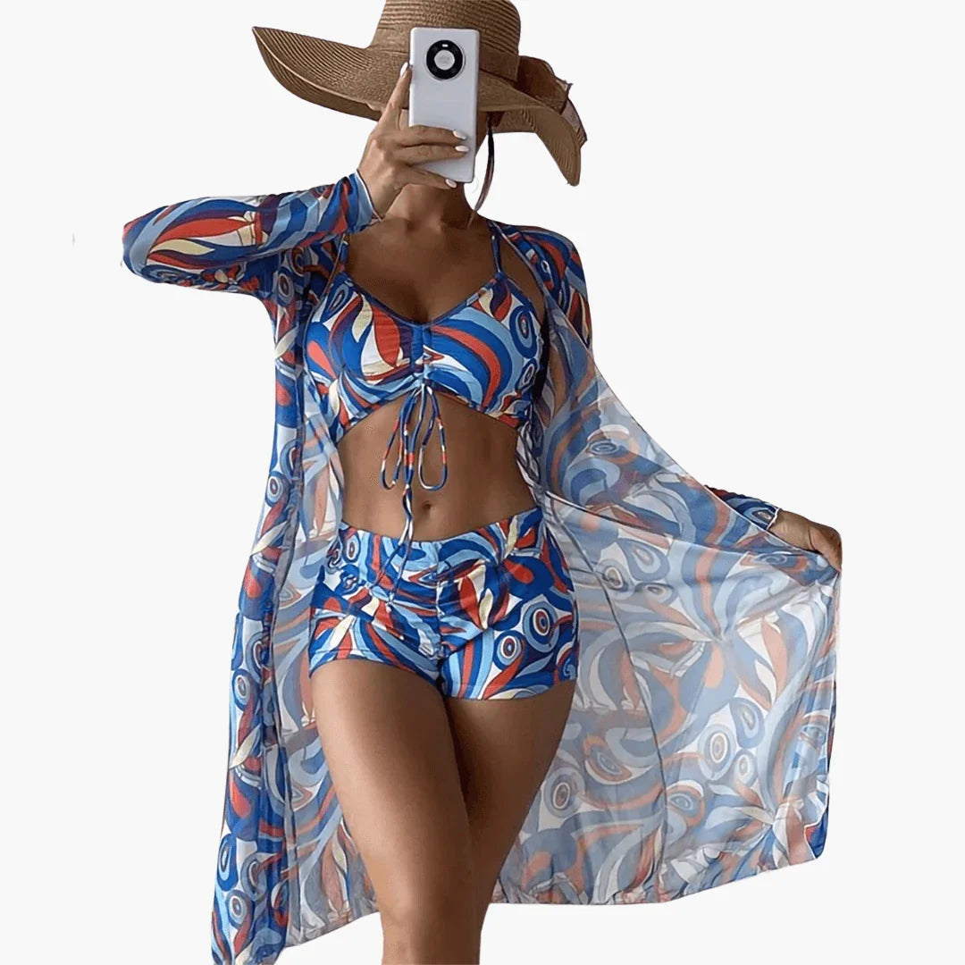 Bikini Set with V-Neck for Women  Including Tie-Dye Cover-Up