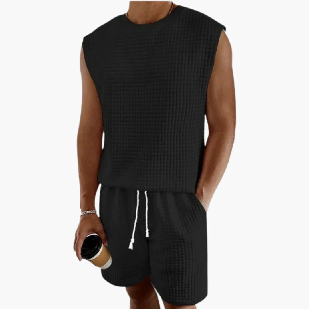 Men's Lounge Set with Sleeveless Top and Waffle Texture