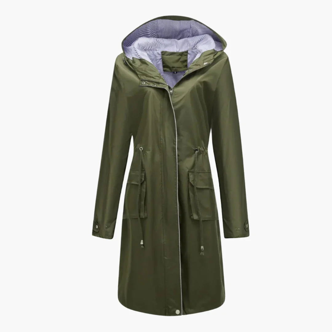 Women's Trench Coat with Hood and Front Pockets