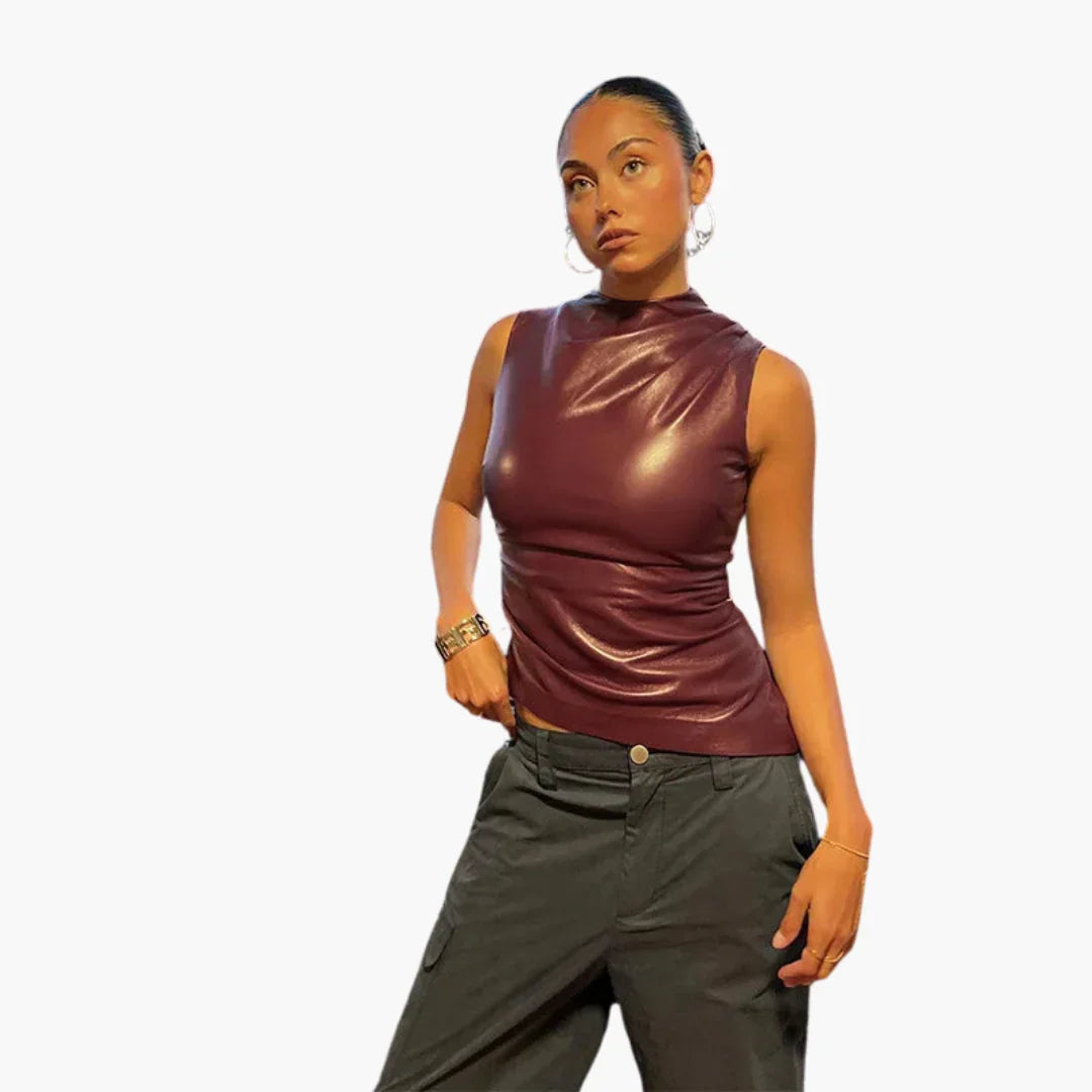 Faux Leather Top for Women  Sleeveless, Elegant Design