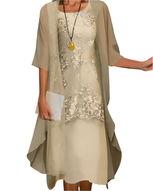 Caroline | Women's Wedding Guest Dress with Flowing Sheer Sleeves Midi Dress