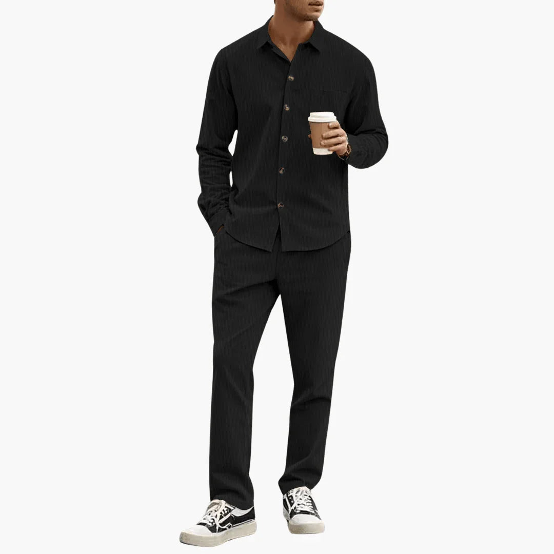 Striped Men's Shirt & Pants Set - Casual Outfit for Men