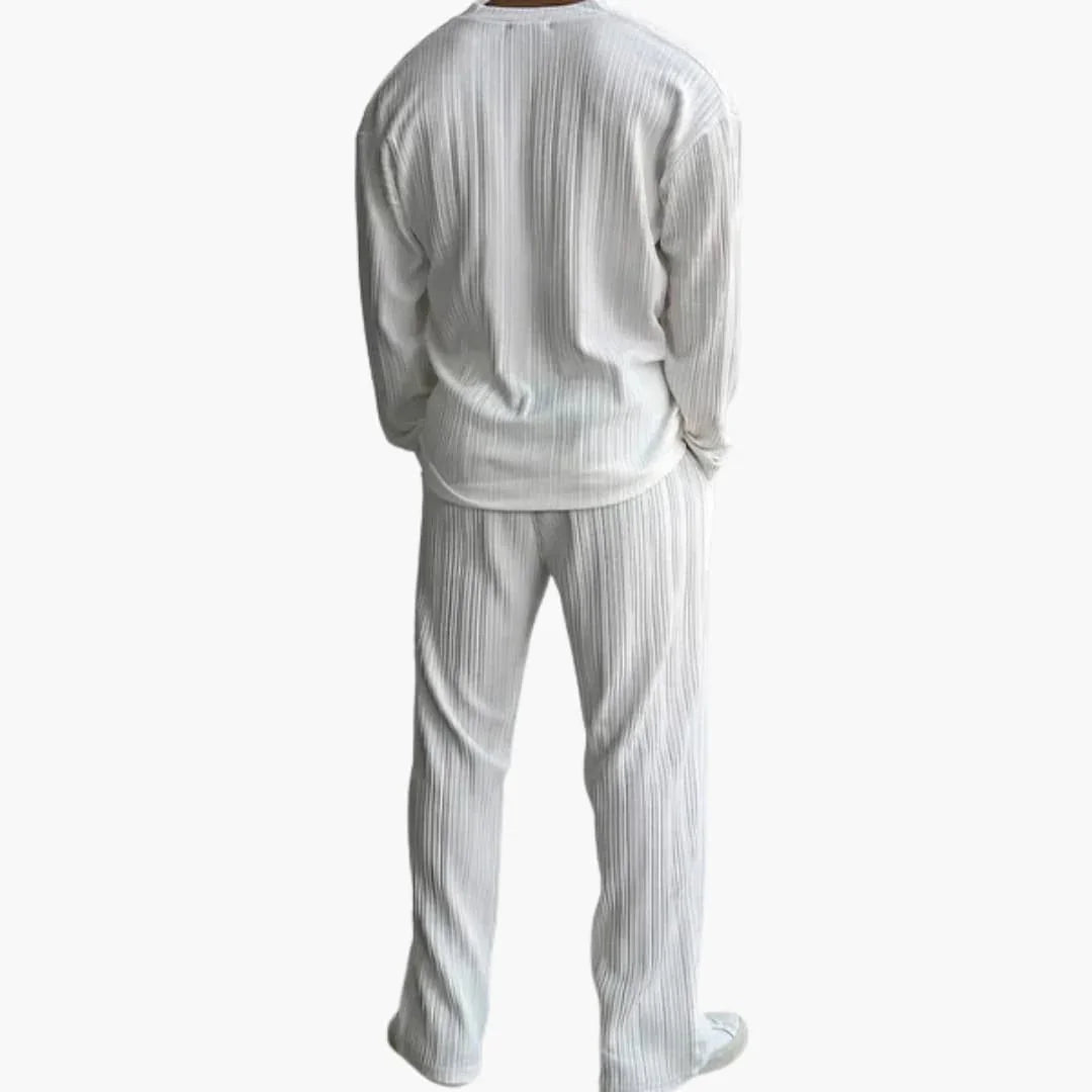 Men's Pleated Structure Set with Long Sleeve Shirt and Pants