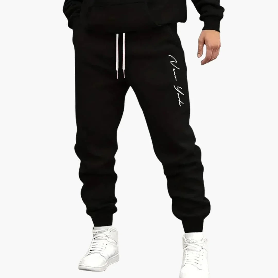 Men's Jogging Pants with Drawstring Waist and Cuffed Hem