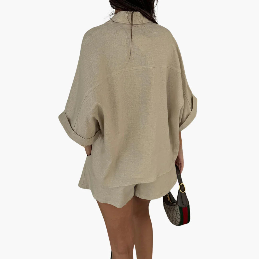 Two-Piece Set - Women's Blouse and Shorts for Summer Days