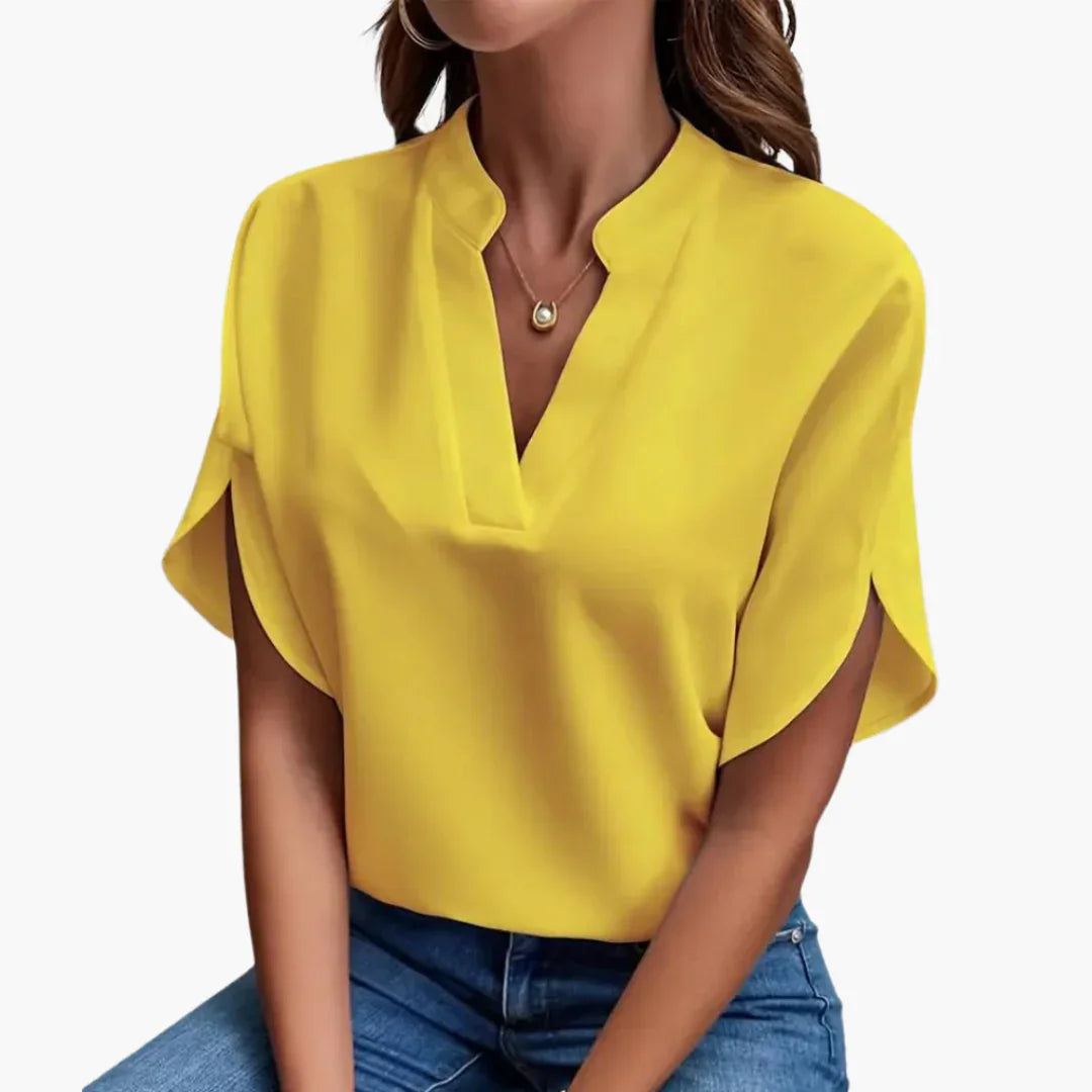 Blouse with V-Neck for Women  Short Sleeve and Elegant
