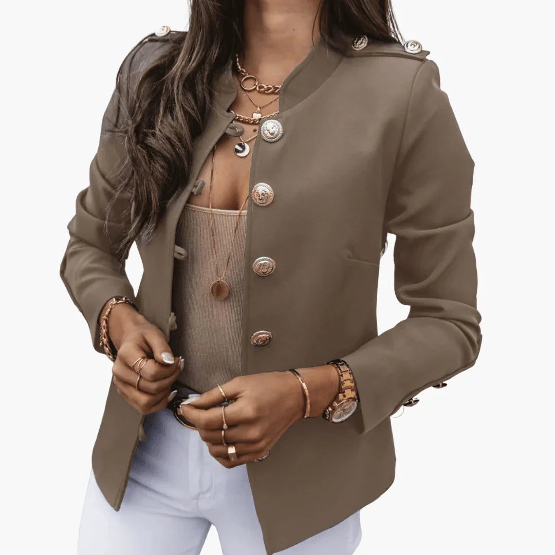 Women's Short Autumn Jacket with Button Closure and Pockets