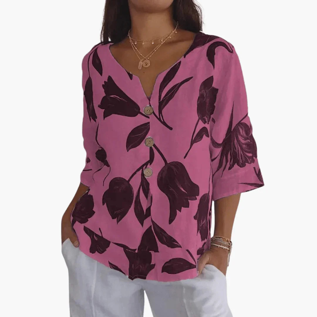 Women's Blouse  Floral Pattern, V-Neck, Summer Style