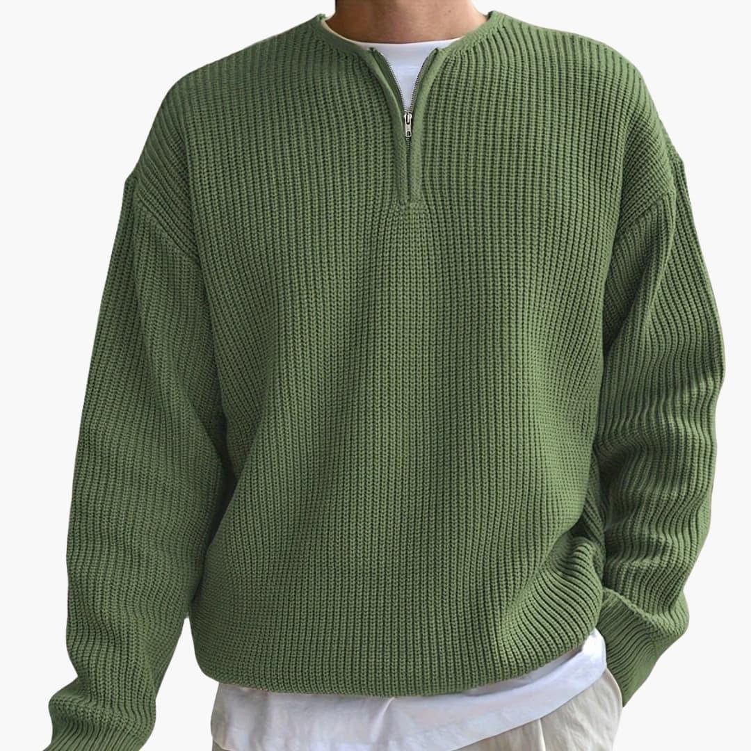 Bavane | Men's Knitted Sweater with Stripes, Half Zip, and Long Sleeves