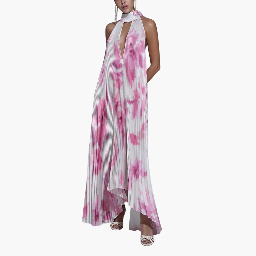 Pleated Dress for Women  Summery, with Floral Pattern