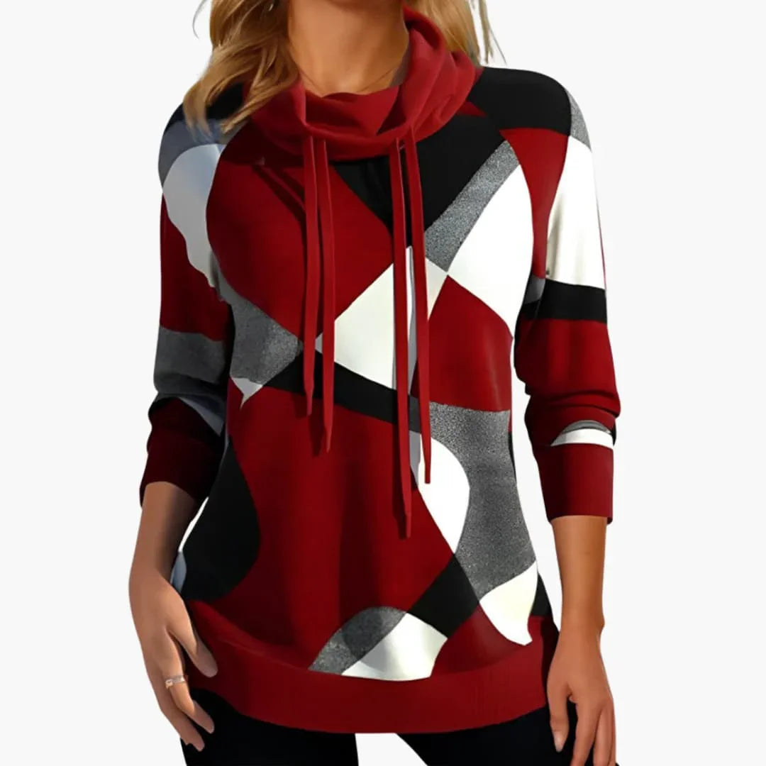 Women's Hoodie with Geometric Print, Drawstring, and Long Sleeves