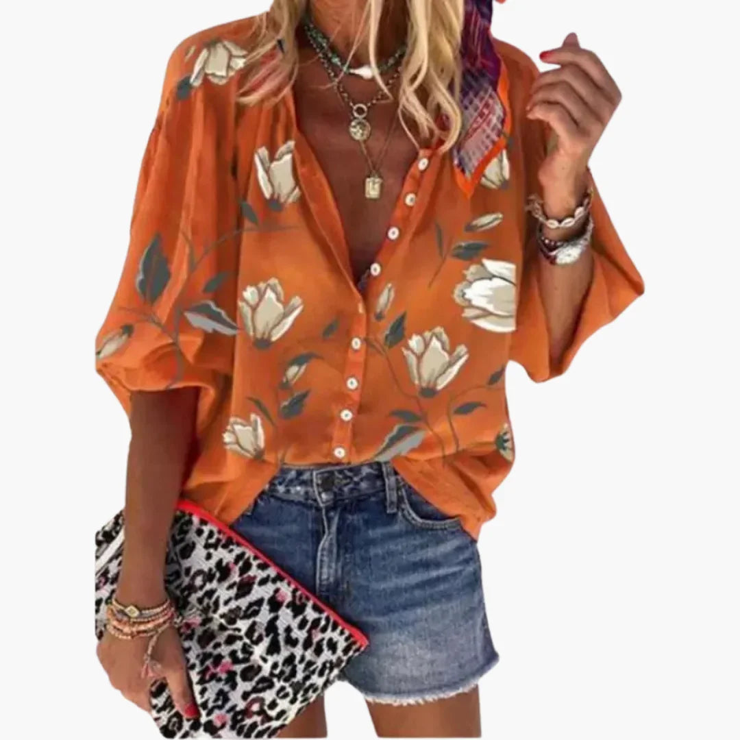 Blouse with Floral Pattern for Women  Relaxed Summer Style