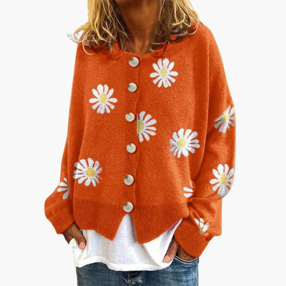 Women's Cardigan with Button Closure and Floral Pattern