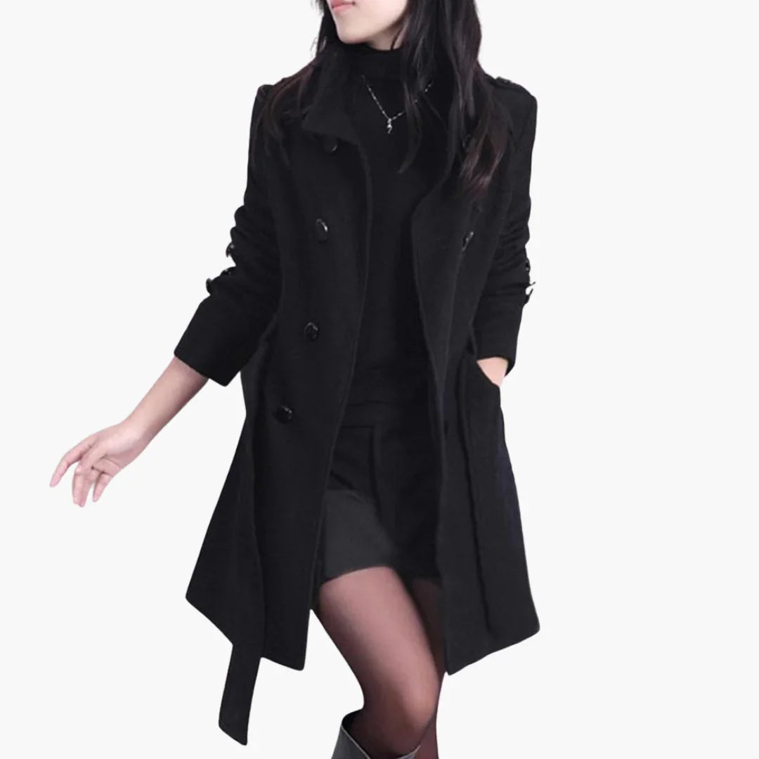 Women's Trench Coat with Belt and Double Buttons