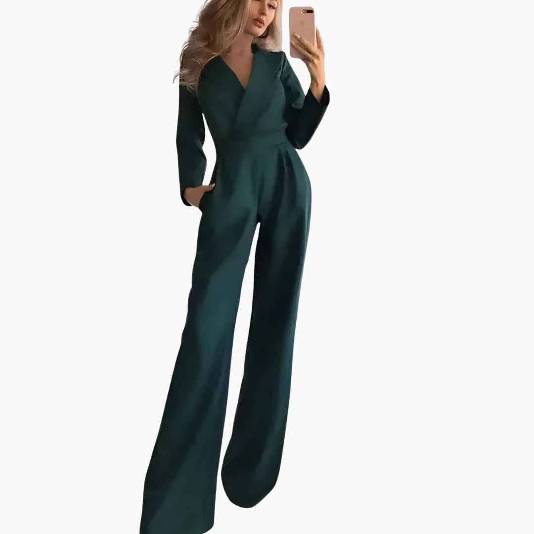 Women's Jumpsuit with V-Neck and Wide Leg