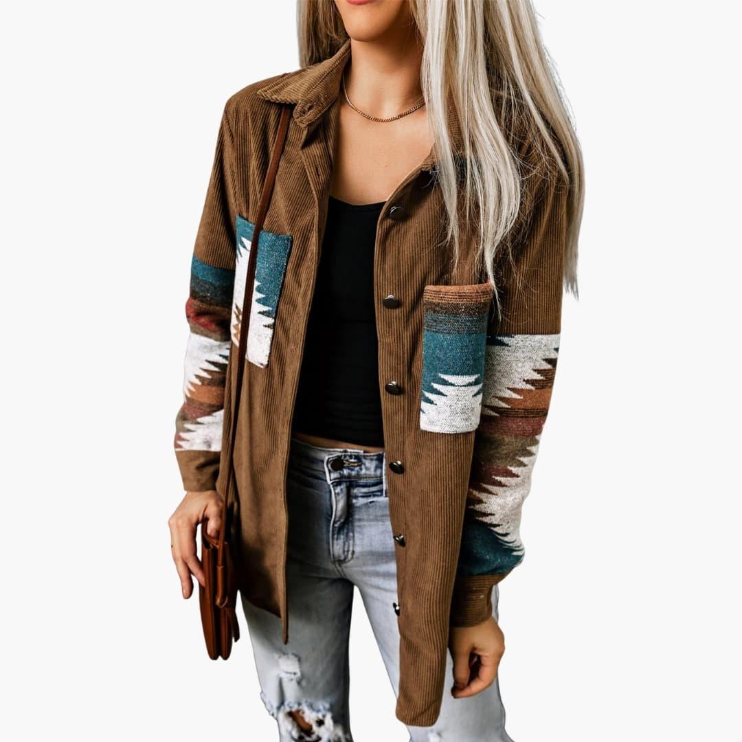 Women's Cord Jacket with Button Placket and Pockets