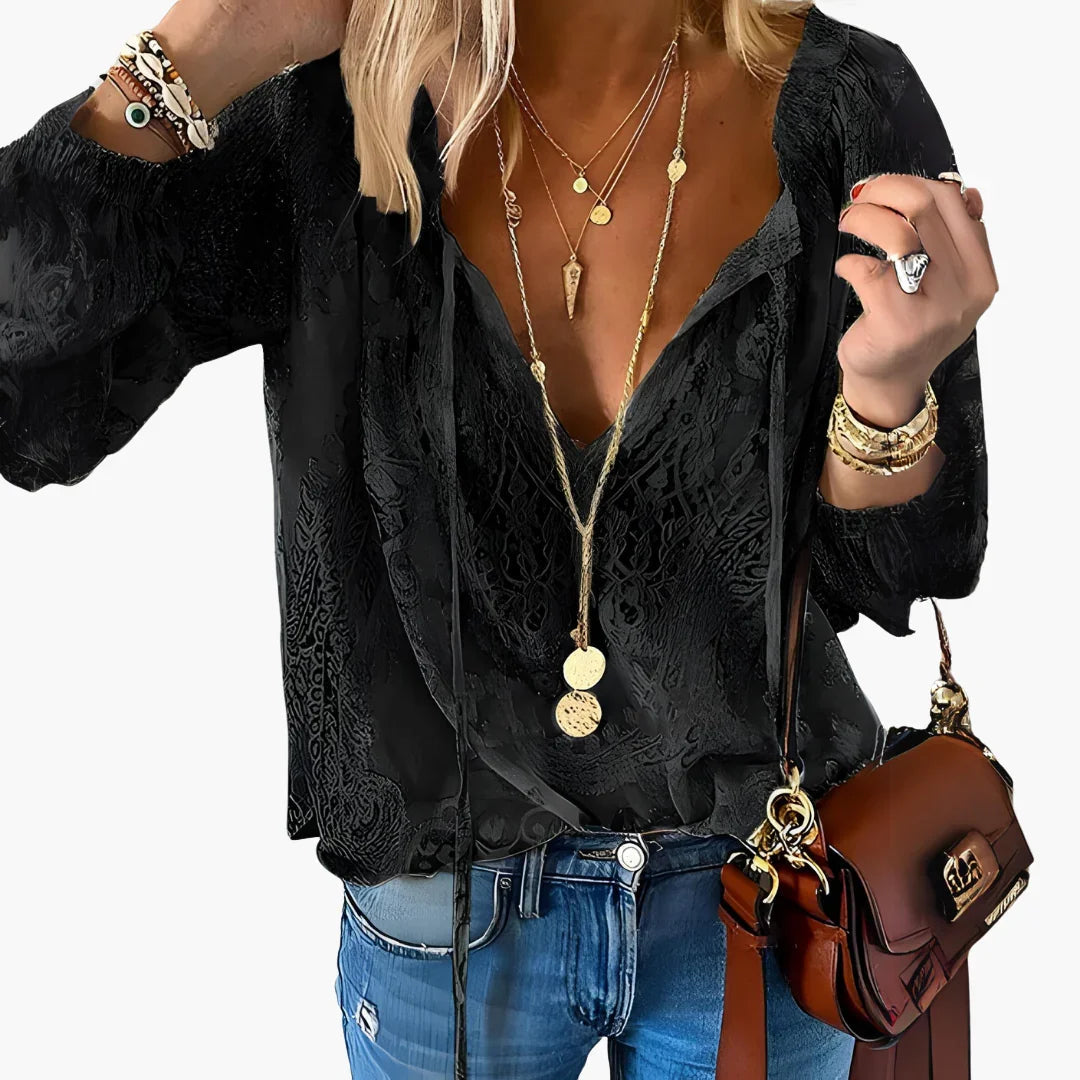 Boho Blouse with Slit Neckline for Women - Airy & Elegant