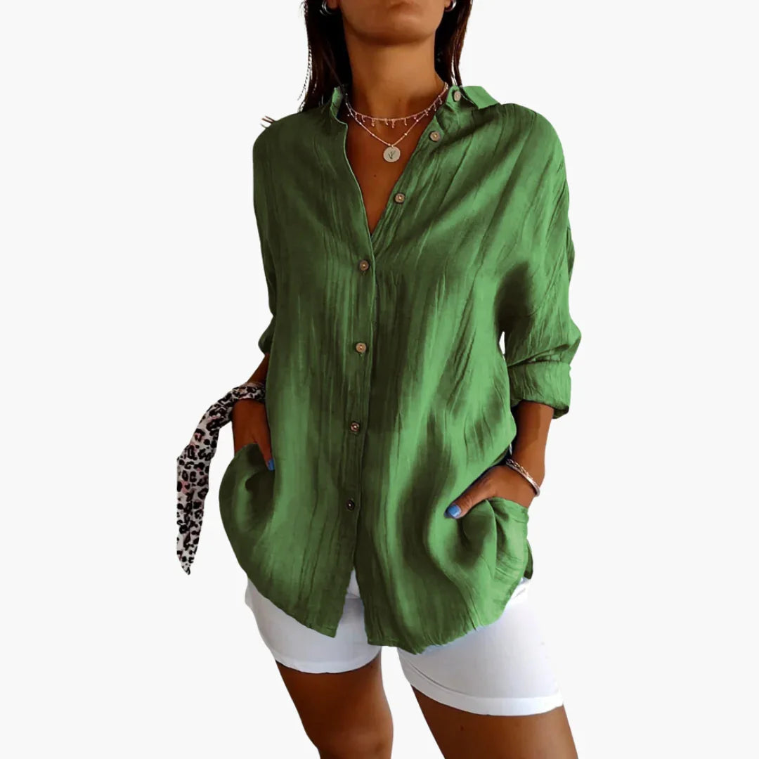 Loose-Fitting Long Blouse for Women - Button Closure