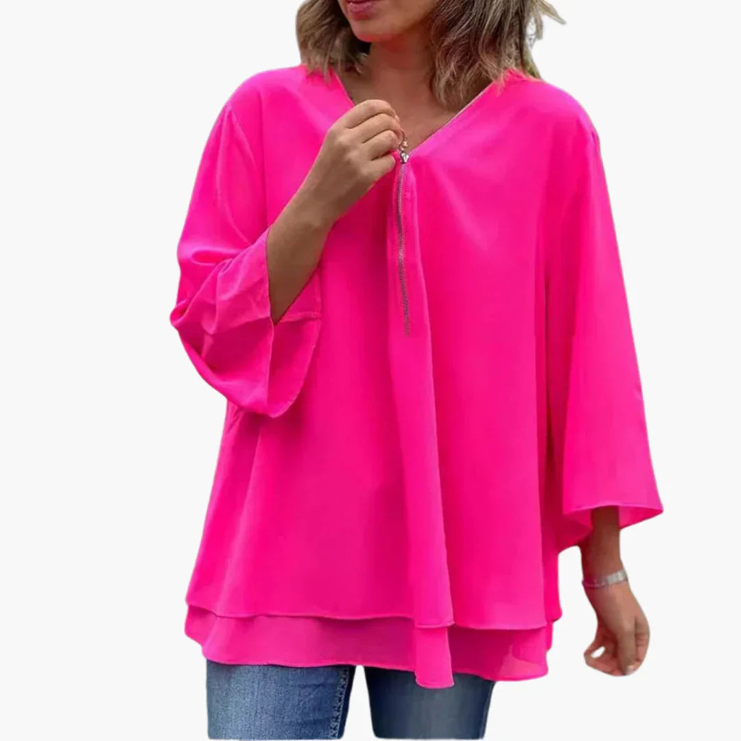 Half-Zip Long Sleeve Shirt - Women's V-Neck Casual Top