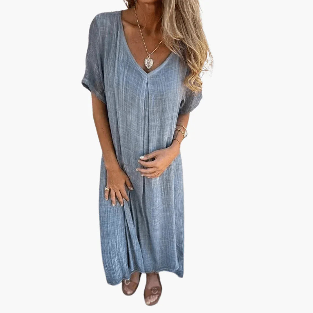 Women's V-Neck Summer Dress - Loose and Comfortable