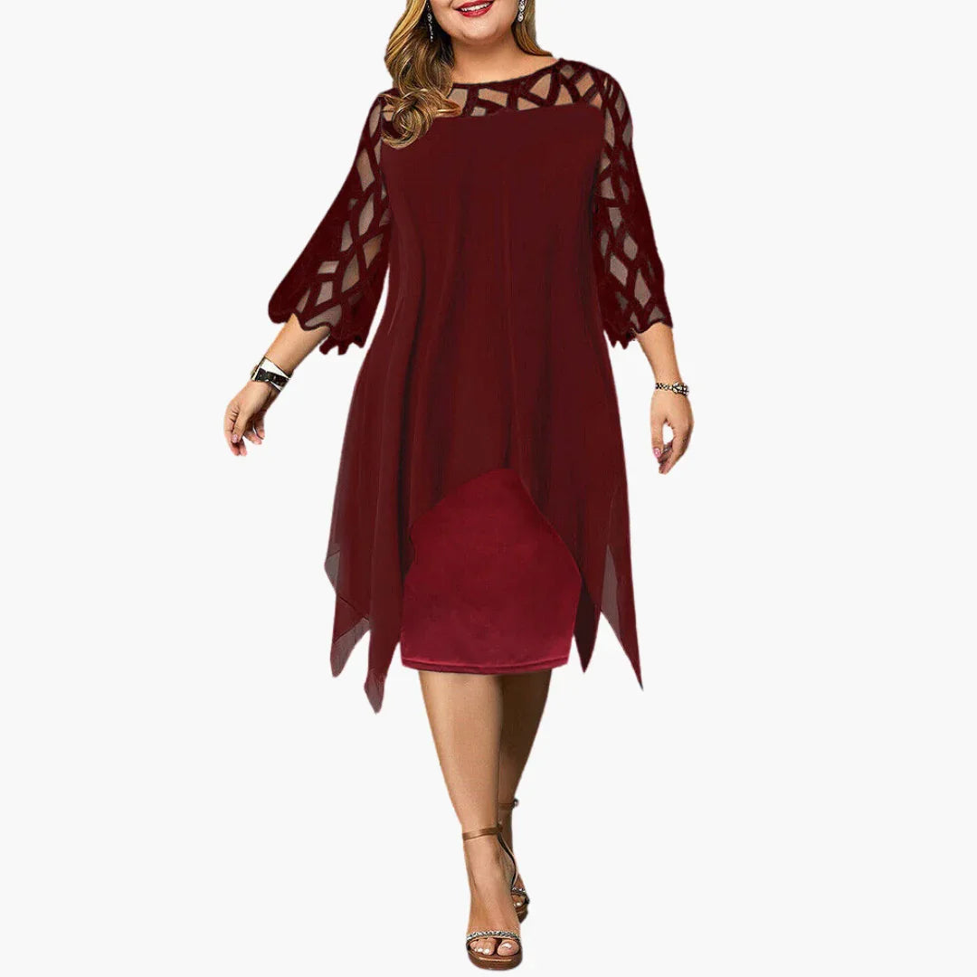 Light Women's Evening Dress - Midi Dress with Cut-Out Sleeves
