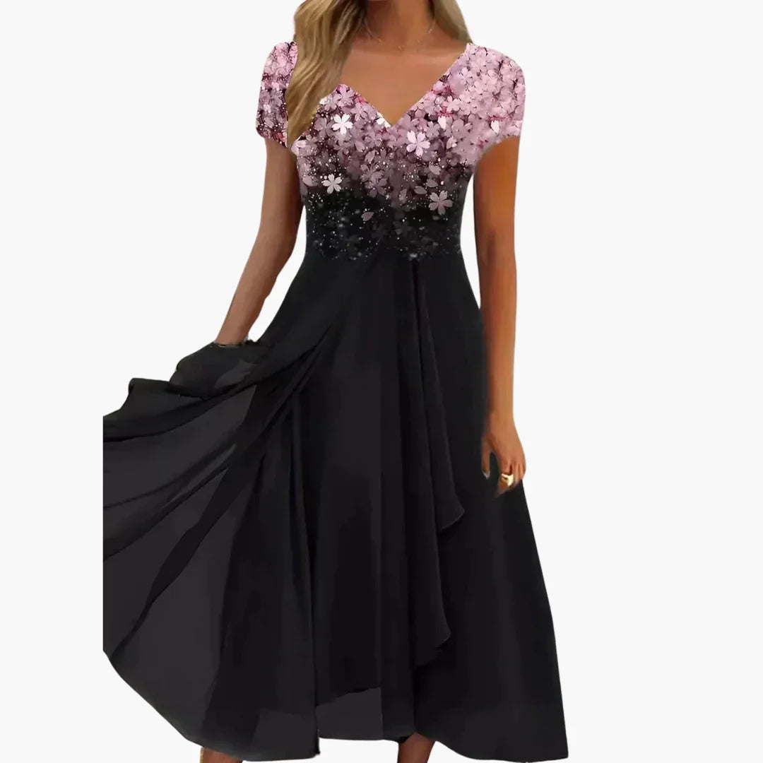 Midi Dress for Women - Elegant with Sequins & Chiffon Skirt